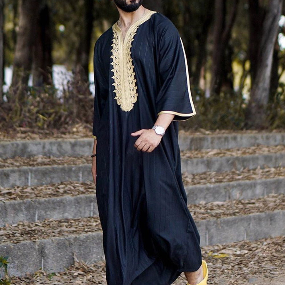 Robe Longue Noire Élégante pour Homme, Style Musulman